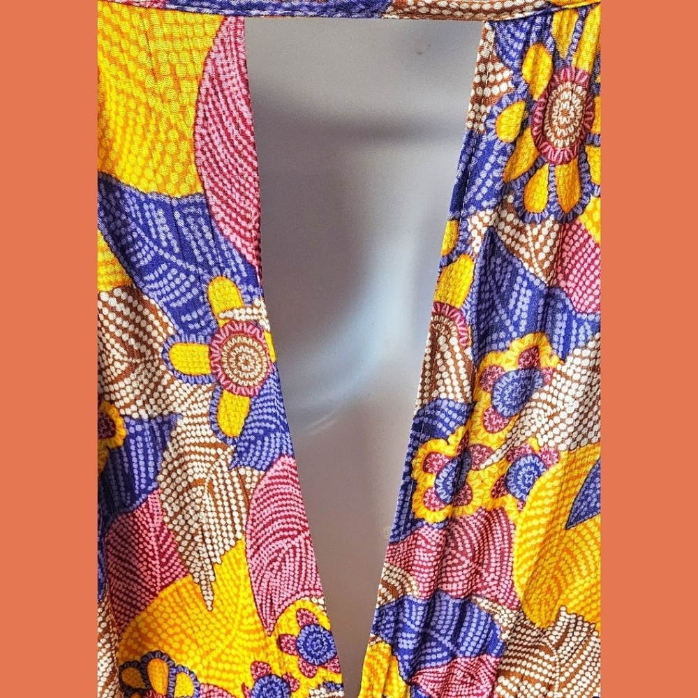 Lani California Size S & M Mustard Purple Viscose Batwing Mini Dress Open Back - Picture 10 of 15